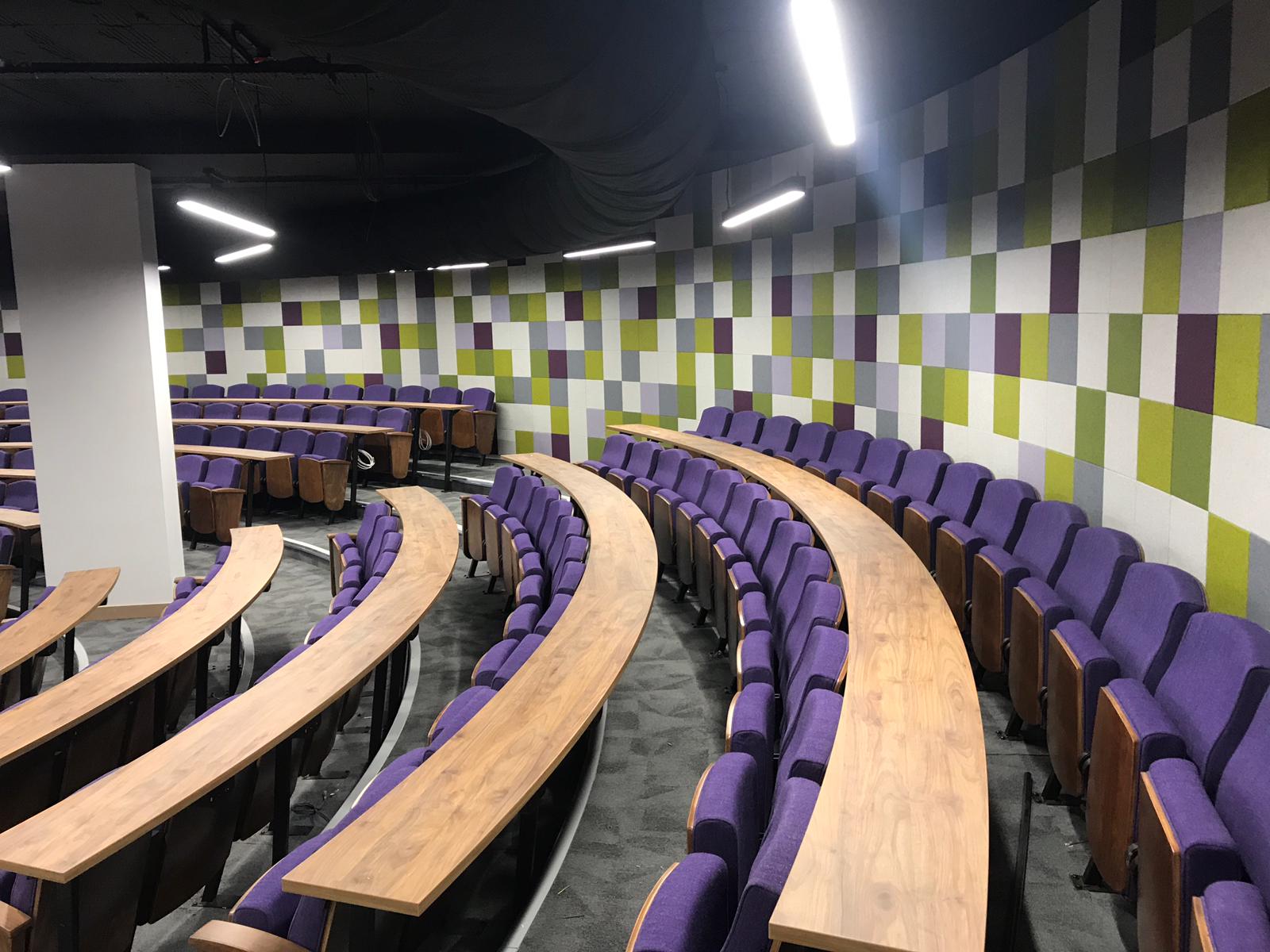 Acoustic wall panels in a classroom