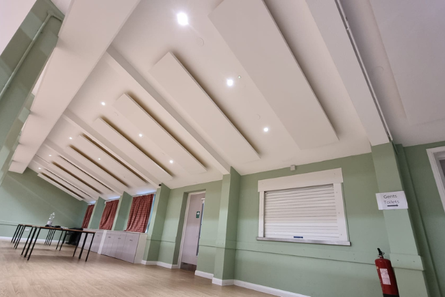 SilentRaft acoustic ceiling panels installed in a town hall